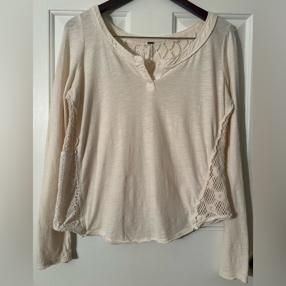 FREE PEOPLE Small 100% Cotton Romantic Long Sleeve Vanilla T Lace Crochet Sheer - Picture 6 of 11